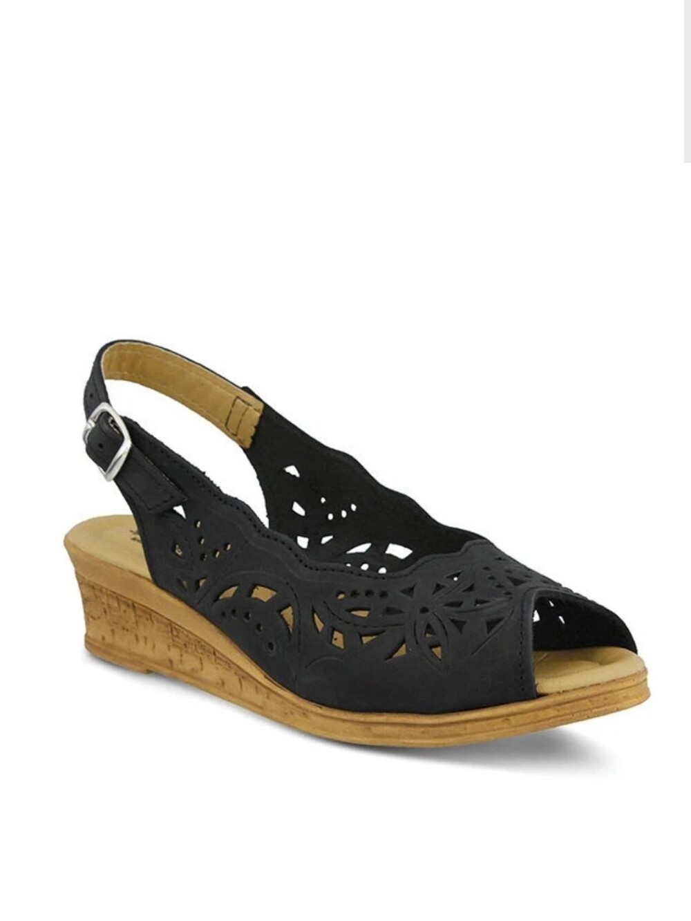 Spring Step Orella Leather Slingback Wedge In Black